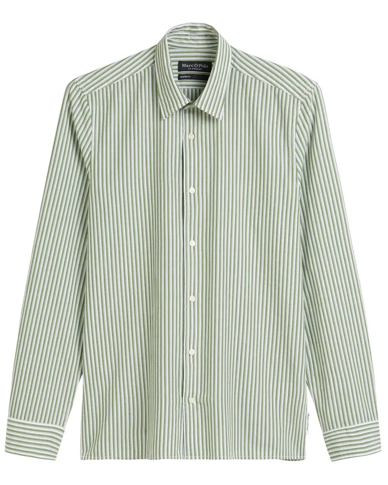 Marc O'Polo Hemd aus Baumwolle mit Stretch und Streifenmuster, Shaped Fit in Grün