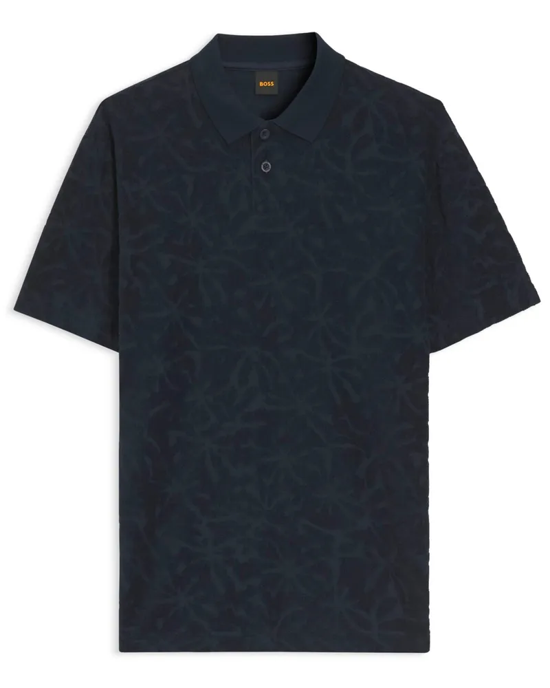 HUGO BOSS Poloshirt mit floraler Frottee-Struktur in Marine