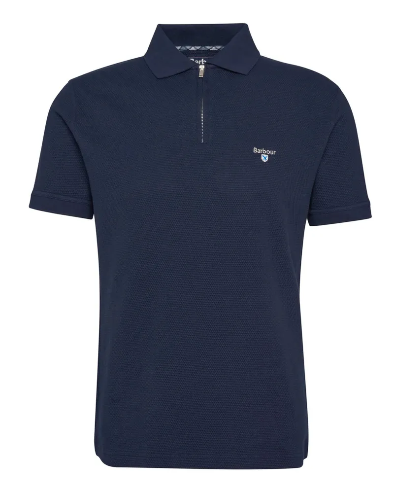 Barbour Poloshirt mit Perlstrick-Struktur und Zip, Tailored Fit in Marine