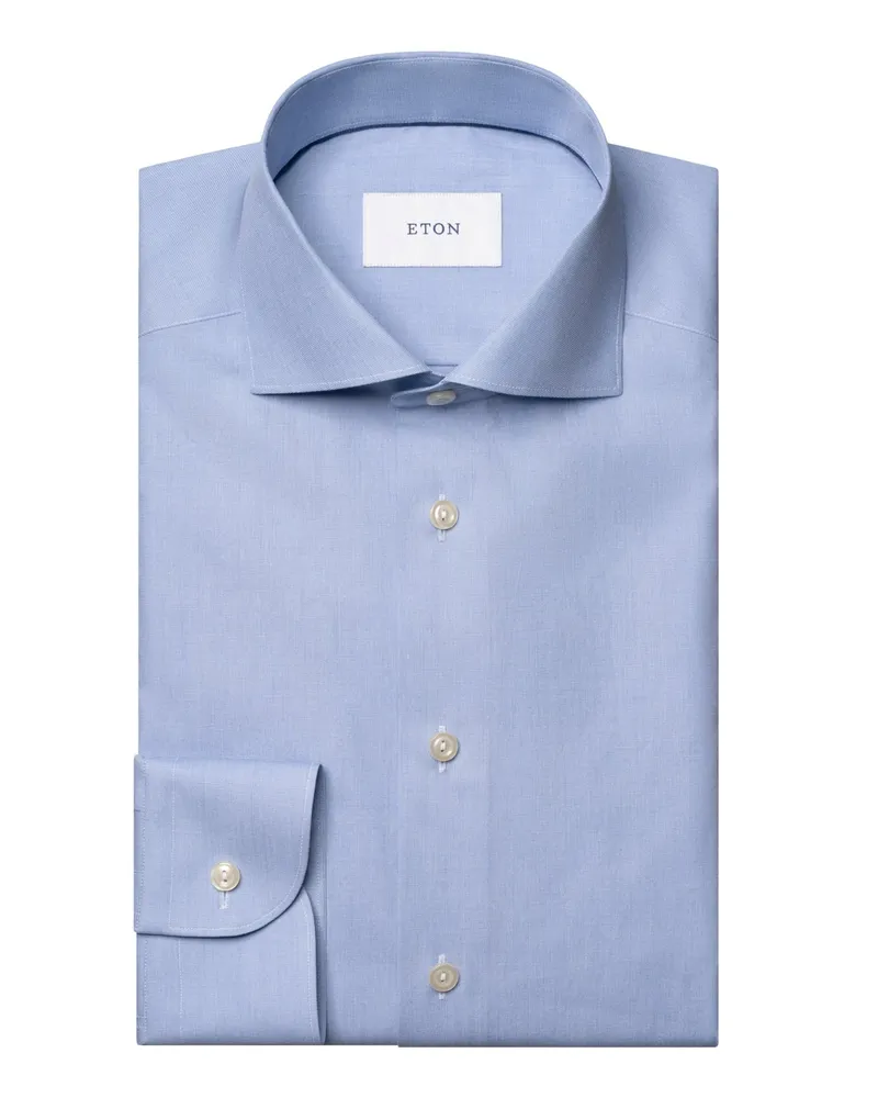 Eton Strukturiertes Baumwollhemd in End-on-End-Webart, Slim Fit in Mittelblau