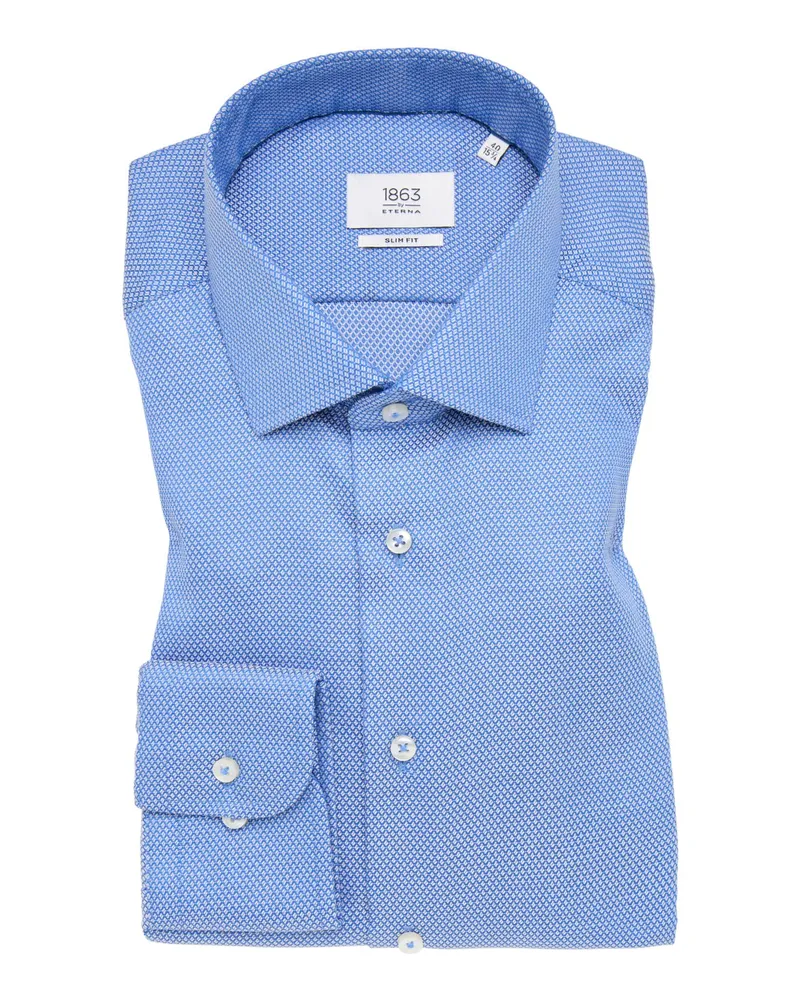 Eterna Vollzwirn-Baumwollhemd mit Struktur und Muster, Modern Fit in Königsblau