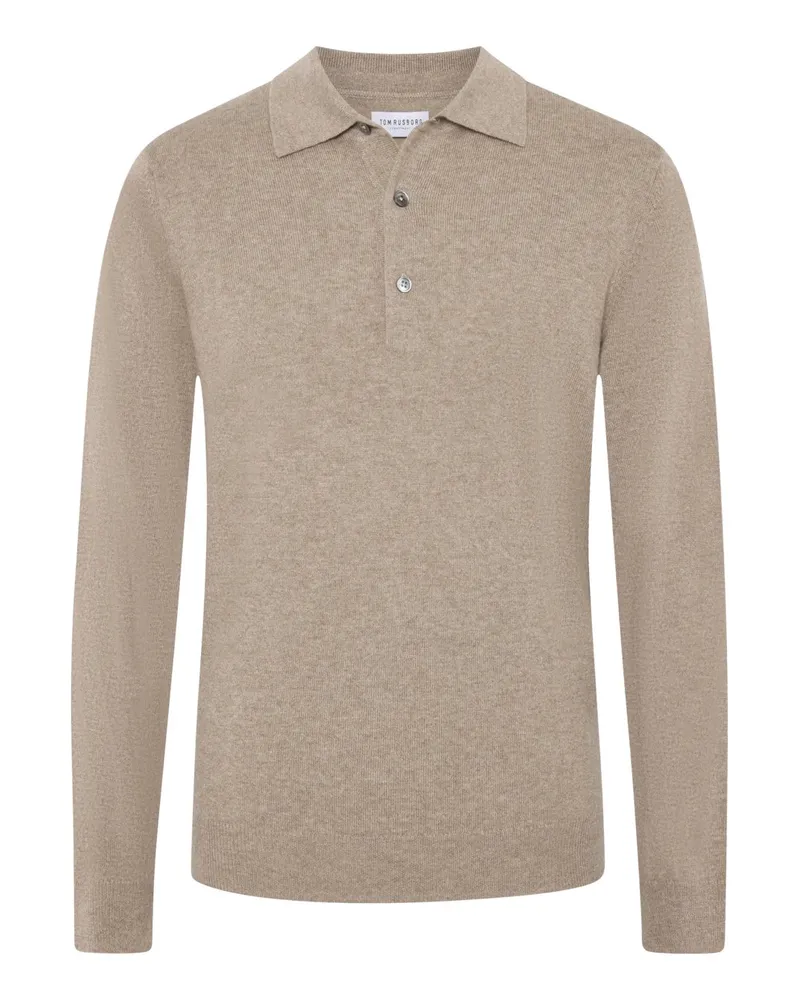 Tom Rusborg Softes Langarm-Poloshirt aus Kaschmir in Beige