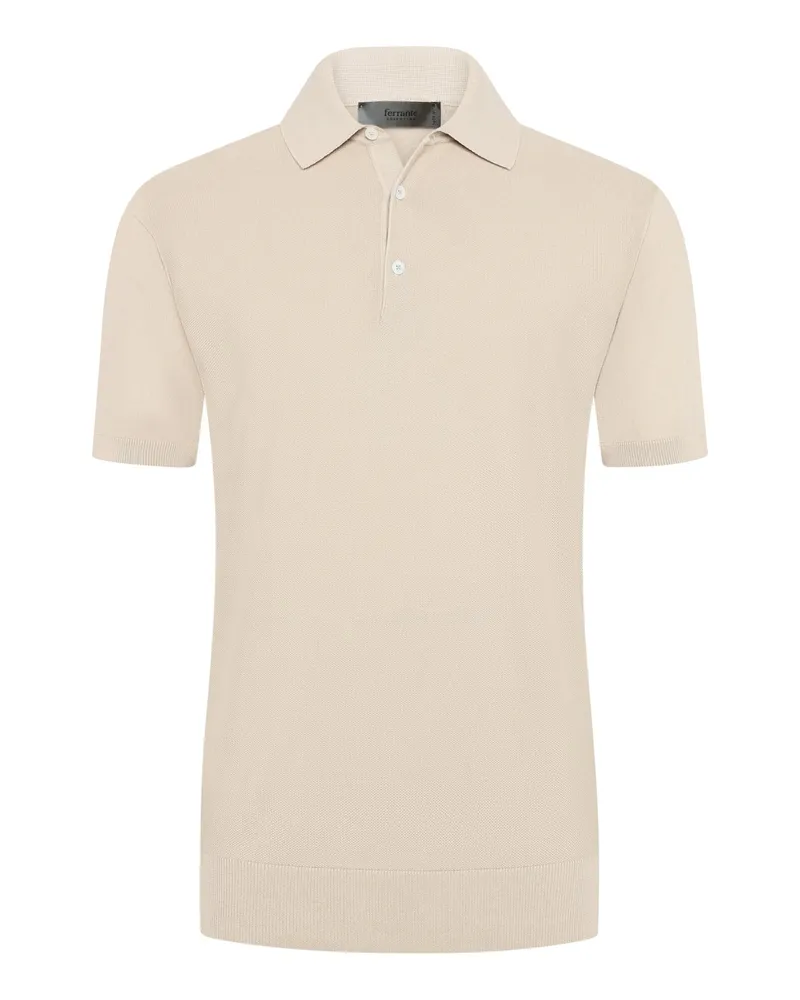 Ferrante Unifarbenes Poloshirt aus Baumwolle in Reiskornstruktur in Beige