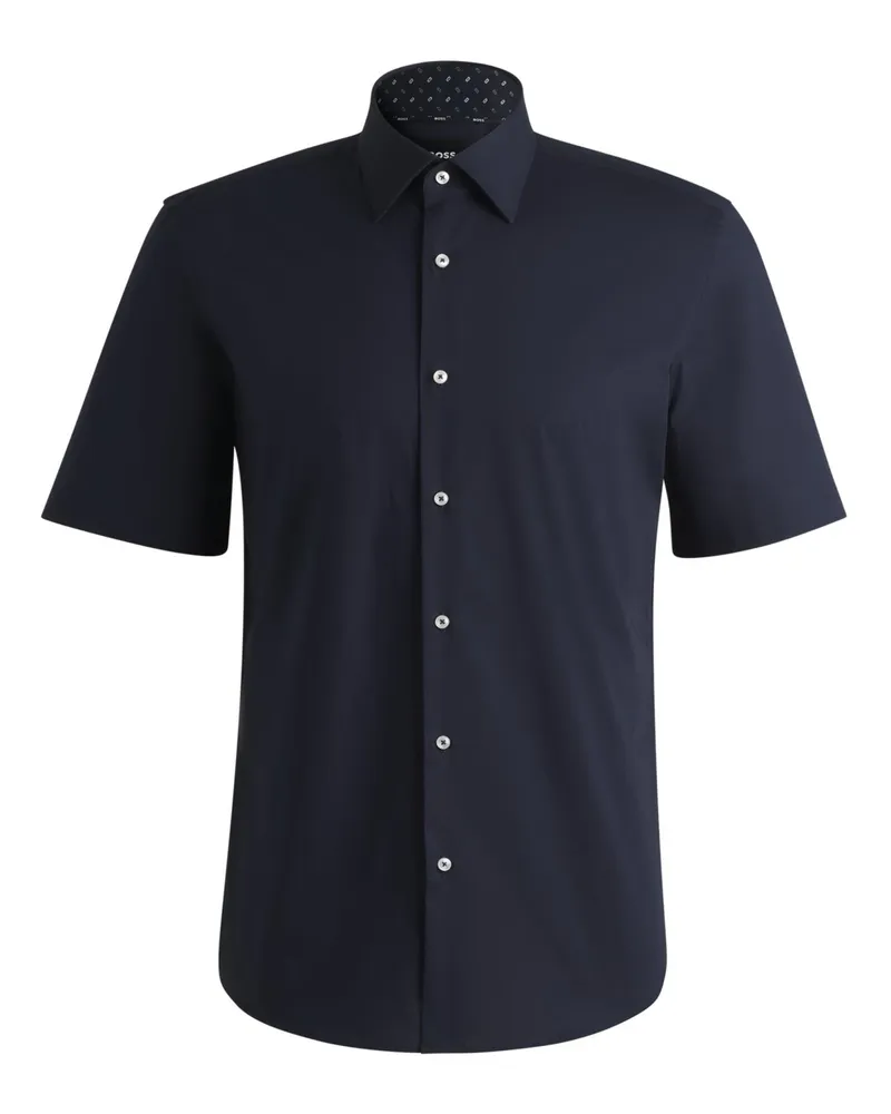 HUGO BOSS Bügelleichtes Kurzarmhemd mit Stretch, Regular Fit in Marine