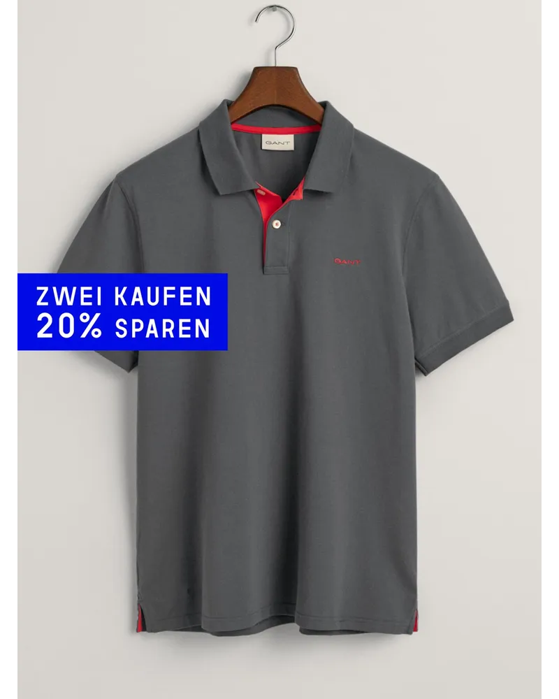 Gant Stretch-Poloshirt mit Kontrast-Details in Piqué-Qualität in Anthrazit