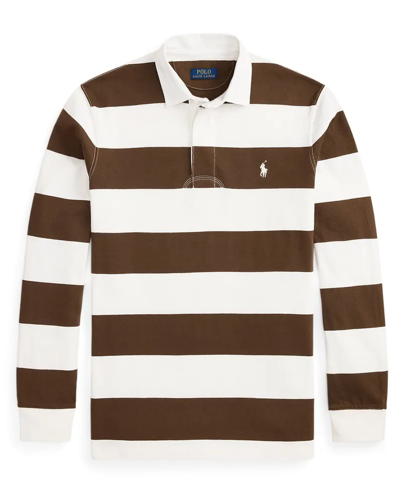 Ralph Lauren Rugby-Shirt mit Blockstreifen und Poloreiter-Stickerei in Braun