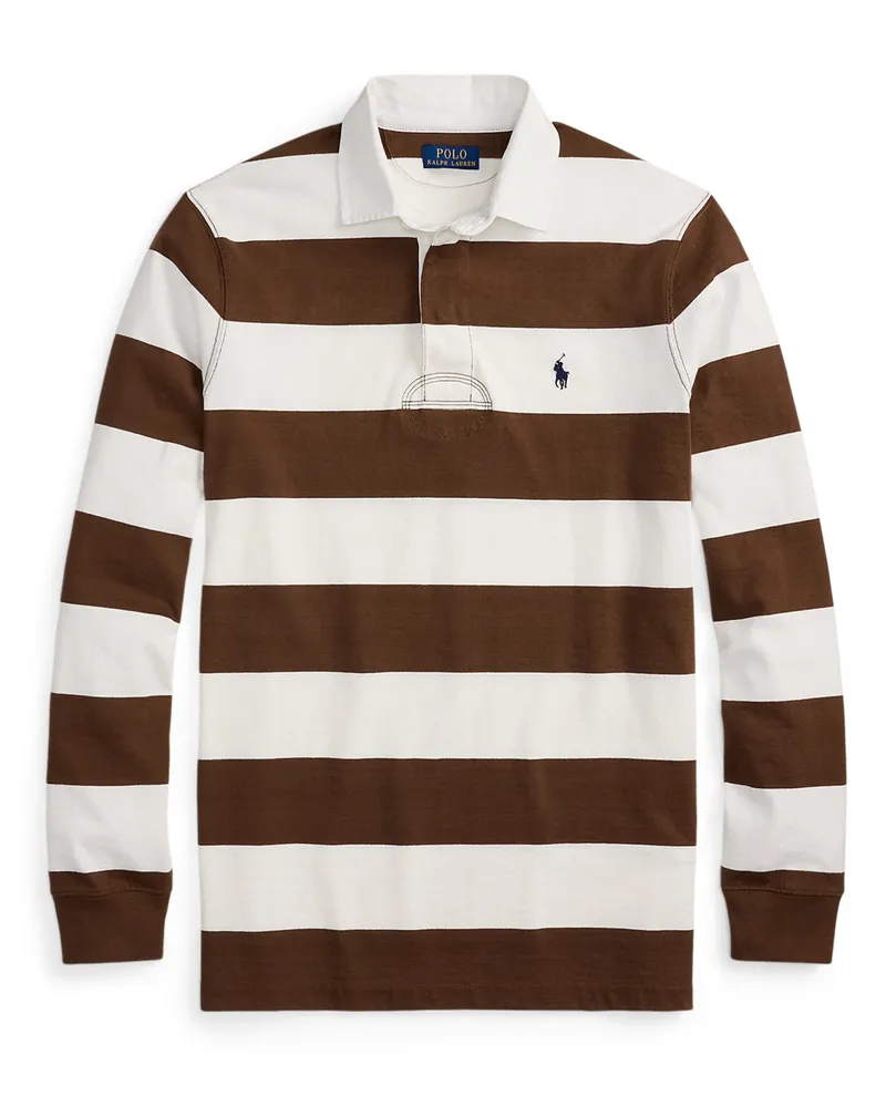 Ralph Lauren Rugby-Shirt mit Blockstreifen und Poloreiter-Stickerei in Braun