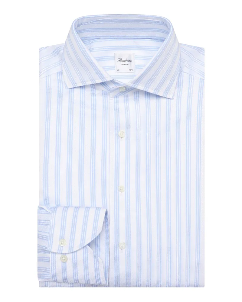 Stenströms Streifenhemd aus Twofold Super Cotton mit Kentkragen, Slimline in Blau