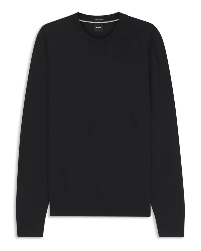 HUGO BOSS Pullover aus leichter Merinowolle mit Rundhalsausschnitt in Schwarz