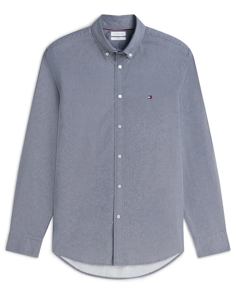 Tommy Hilfiger THFlex-Hemd mit Kleinmuster und kleiner Flag-Stickerei, Slim Fit in Marine