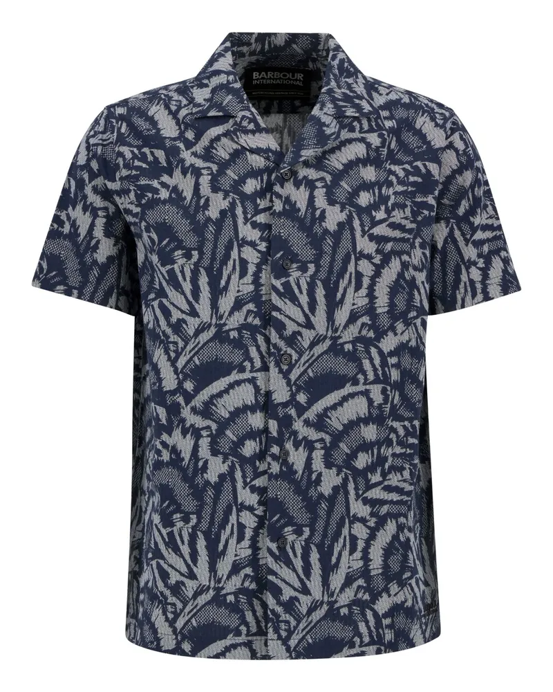 Barbour Kurzarmhemd mit floralem Print und Resort-Kragen in Marine