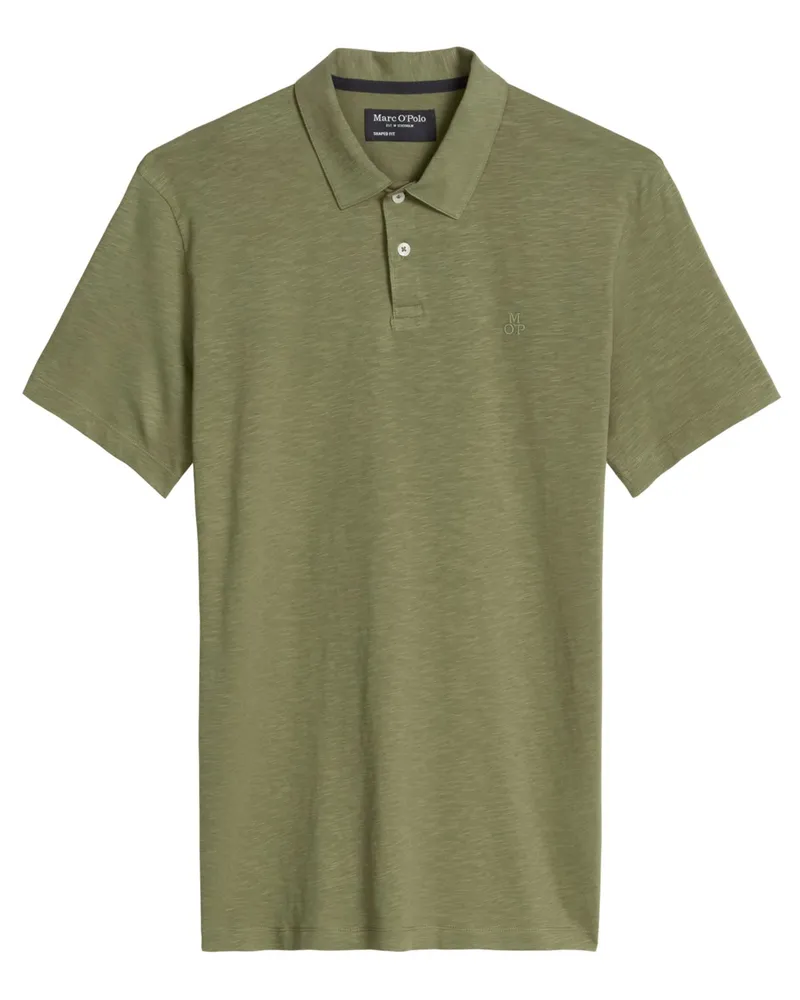 Marc O'Polo Poloshirt aus softer Bio-Baumwolle mit Label-Stickerei, Shaped Fit in Oliv