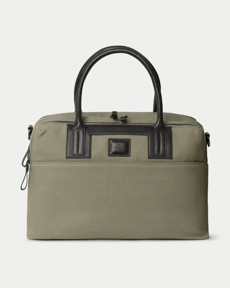 Hackett Kleine Canvas-Reisetasche mit Leder-Details in Hellgrün