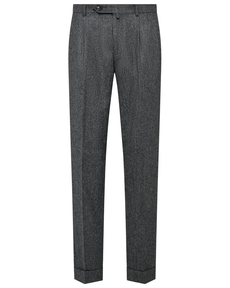 Berwich Stoffhose aus Schurwolle mit Fischgrätmuster in Tweed-Qualität, Regular in Anthrazit