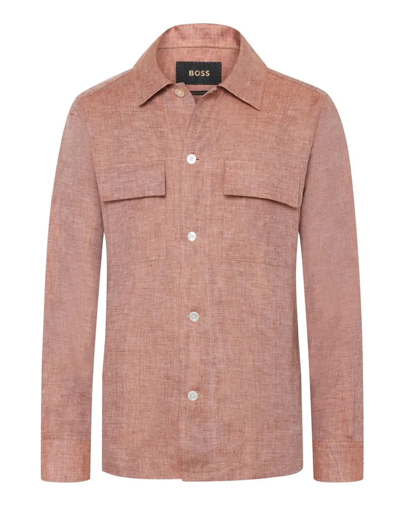 HUGO BOSS Overshirt aus Leinen in Twill-Webstruktur in Rostrot