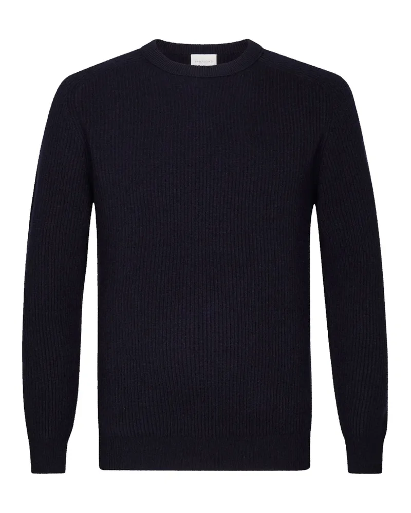 Profuomo Rundhalspullover aus Wolle in Rippstrickmuster in Marine