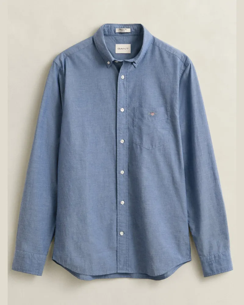 Gant Leichtes Hemd mit Brusttasche und Logo-Stitching, Regular Fit in Mittelblau