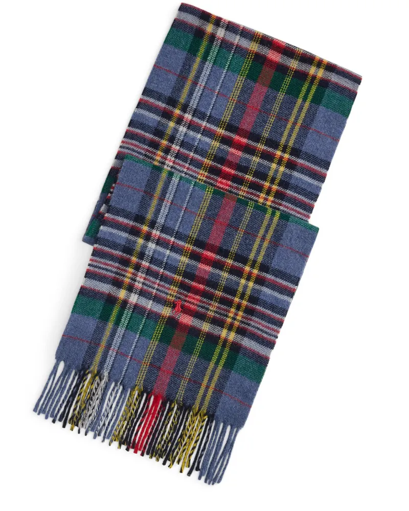 Ralph Lauren Softer Schal mit Glencheck-Muster und Fransen in Blau