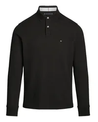 Tommy Hilfiger TH Flex Langarm-Poloshirt in Piqué-Qualität, Regular Fit Schwarz