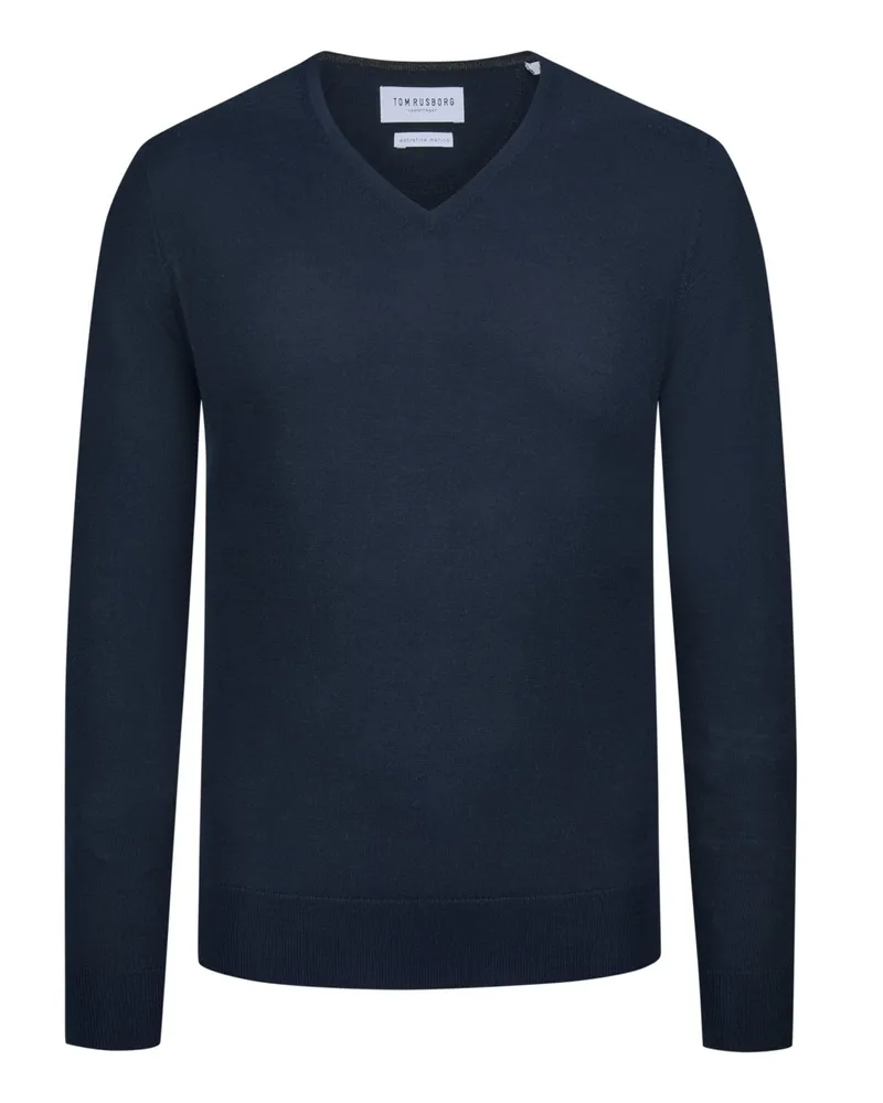 Tom Rusborg Leichter Pullover mit V-Ausschnitt aus maschinenwaschbarer Merinowolle in Marine