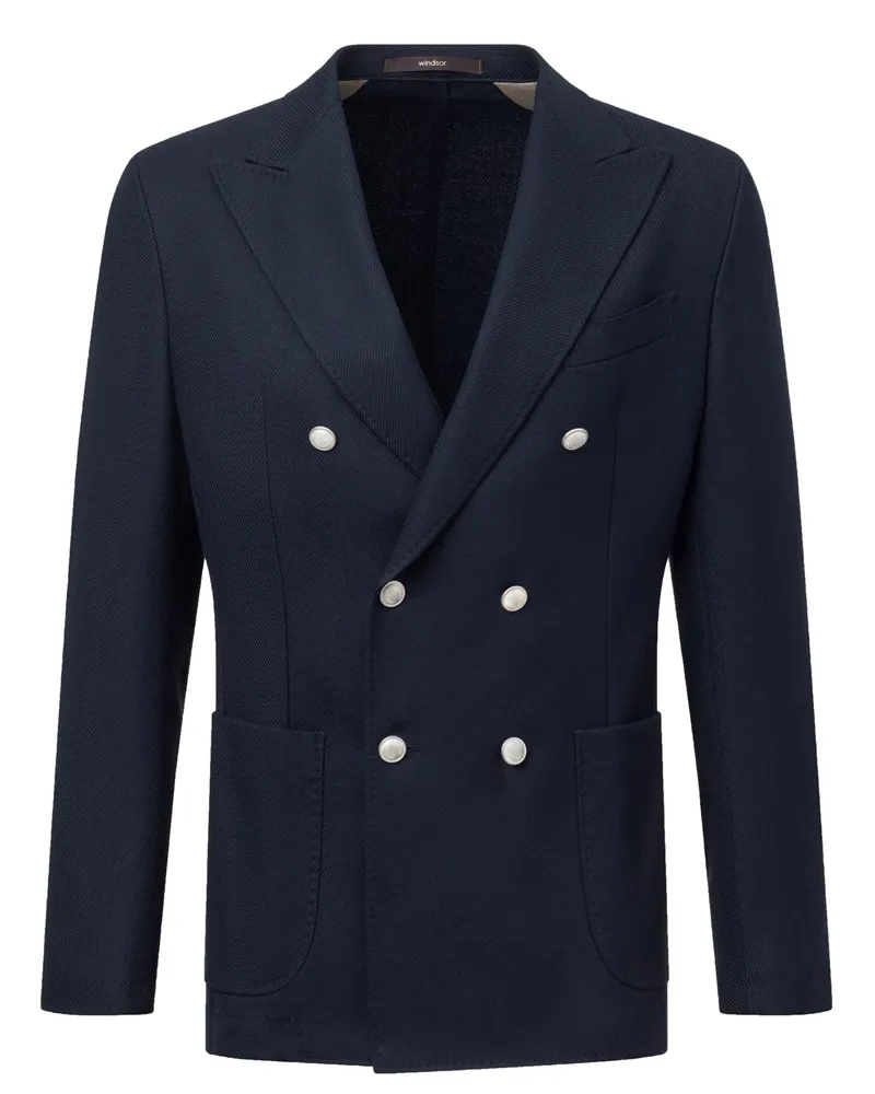 windsor. Ungefüttertes Zweireiher Sakko aus einem Woll-Mix, Shaped Fit in Marine