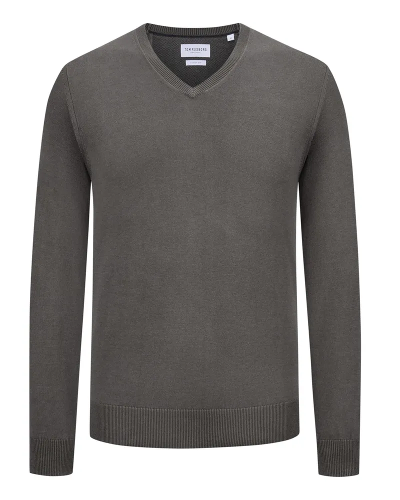 Tom Rusborg Pullover aus Baumwolle und Seide mit V-Ausschnitt in Braun