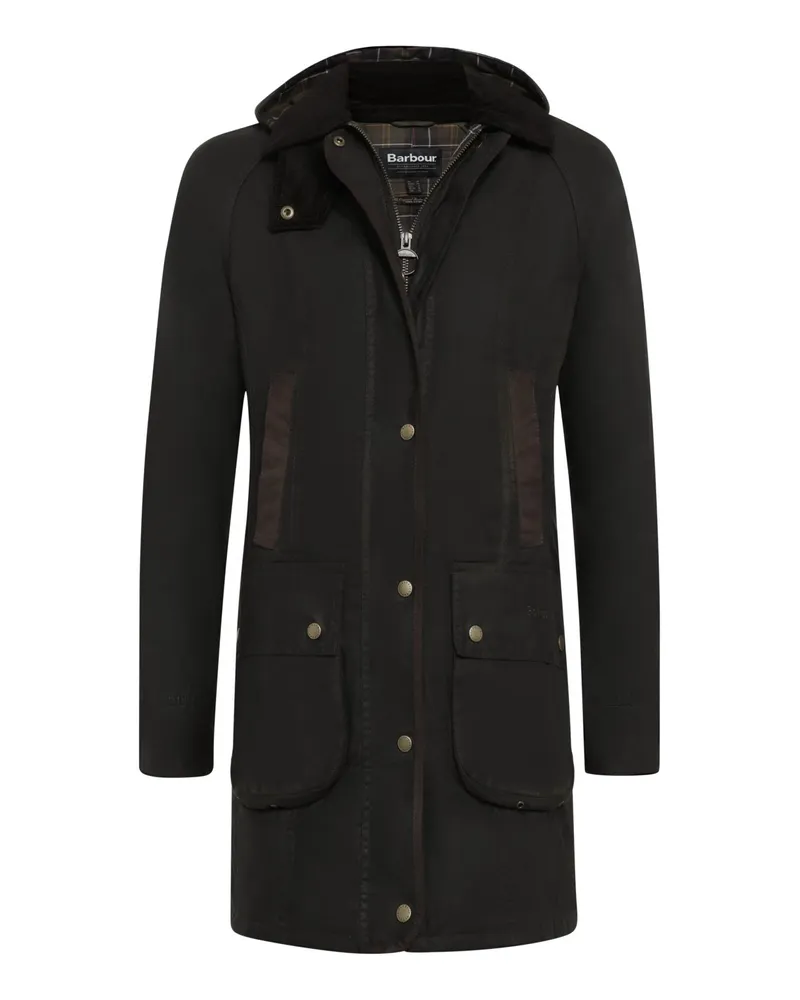 Barbour Wachsjacke Bower mit Cordbesatz am Kragen und Windschutz in Oliv