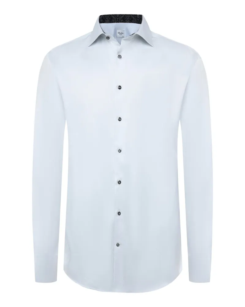 Stenströms Unifarbenes Twill-Hemd mit Ausputz, Regular in Hellgrau