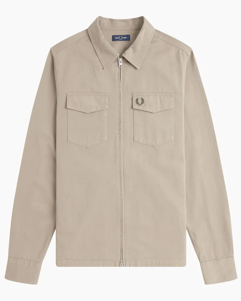 Fred Perry Overshirt aus Baumwolle mit Logo-Aufnäher in Beige