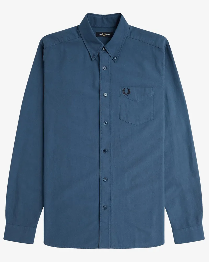 Fred Perry Hemd mit Brusttasche und Logo-Stickerei in Mittelblau