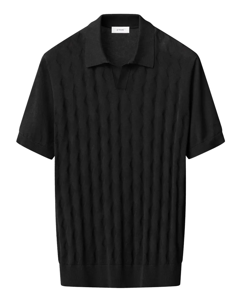 Eton Leichtes Feinstrick-Poloshirt mit Seide und Rautenstruktur in Schwarz