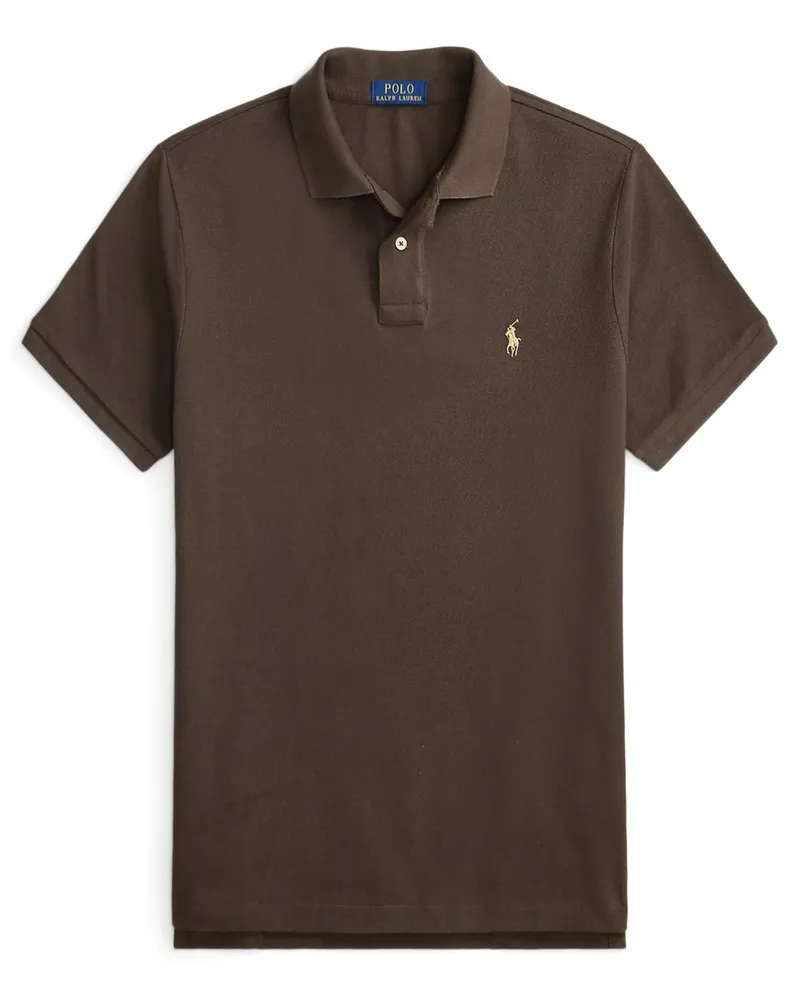 Ralph Lauren Piqué-Poloshirt mit Logo-Stickerei, Custom Slim Fit in Braun