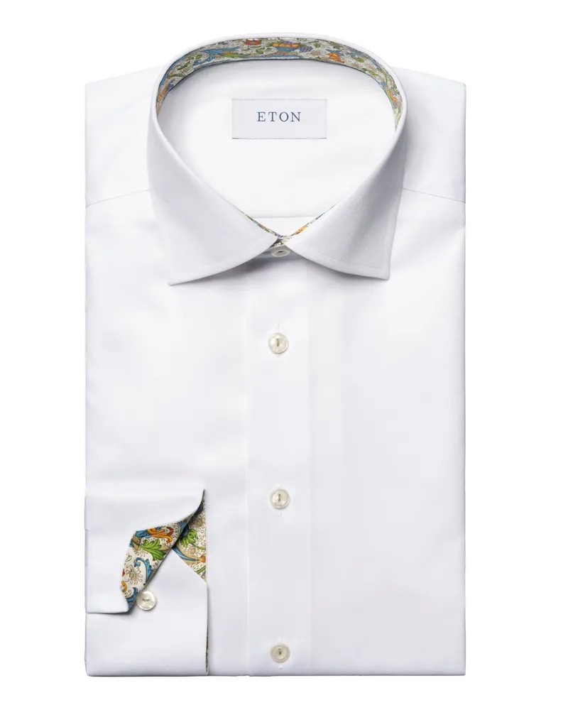 Eton Signature-Twill-Hemd mit floralem Ausputz, Contemporary Fit Weiß