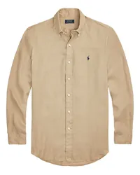 Ralph Lauren Leinenhemd Custom Fit mit kleiner Logo-Stickerei Khaki