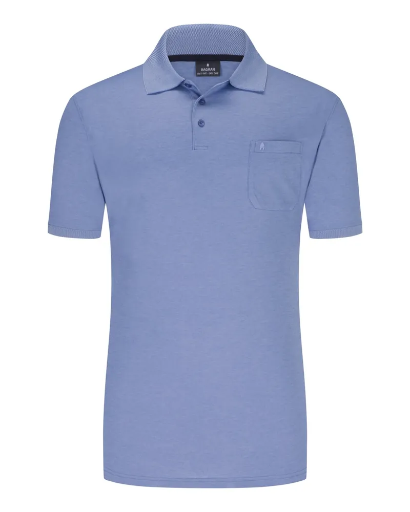 Ragman Glattes Poloshirt mit Brusttasche und Logo-Stickerei in Hellblau