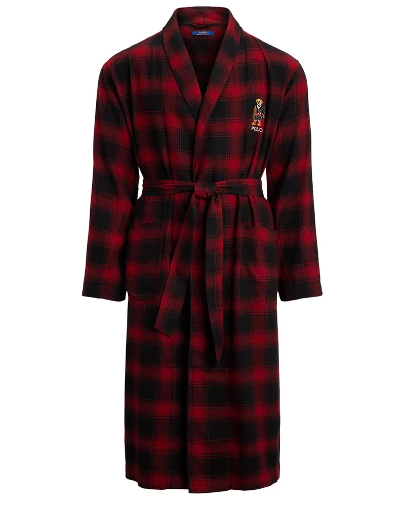 Ralph Lauren Flanell-Bademantel aus Baumwolle mit Karomuster, Loose Fit in Rot