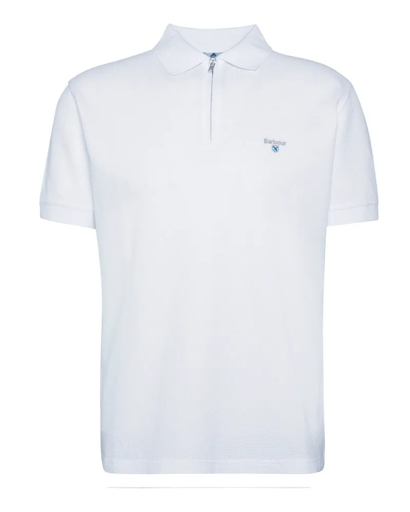 Barbour Poloshirt mit Perlstrick-Struktur und Zip, Tailored Fit in Weiß