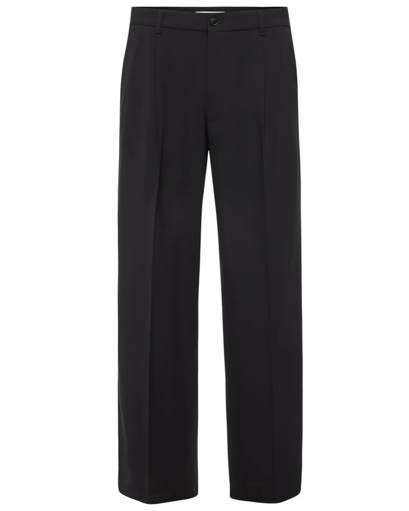 Drykorn Leichte Stoffhose aus einem Stretch-Mix mit doppelter Bundfalte, Wide Fit in Schwarz