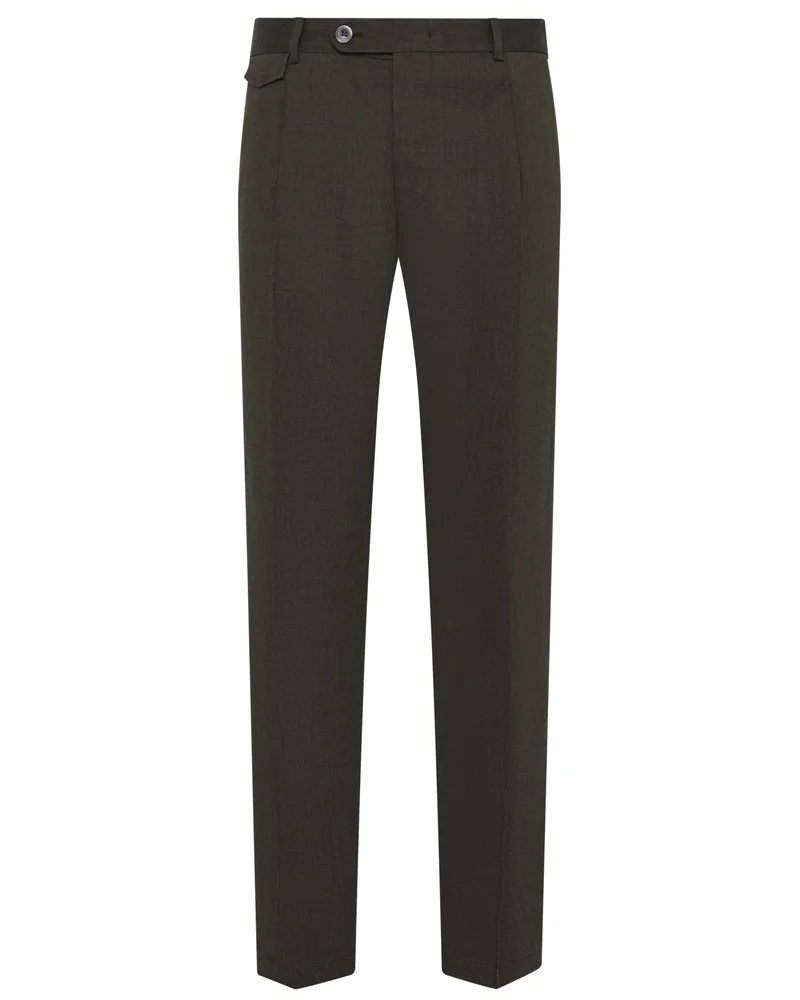windsor. Leichte Anzughose mit Bundfalte aus Leinen und Wolle, Shaped Fit in Oliv