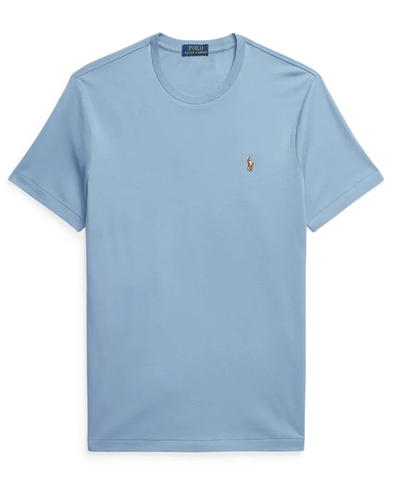 Ralph Lauren Jersey T-Shirt mit Poloreiter-Stickerei, Custom Slim Fit in Blau