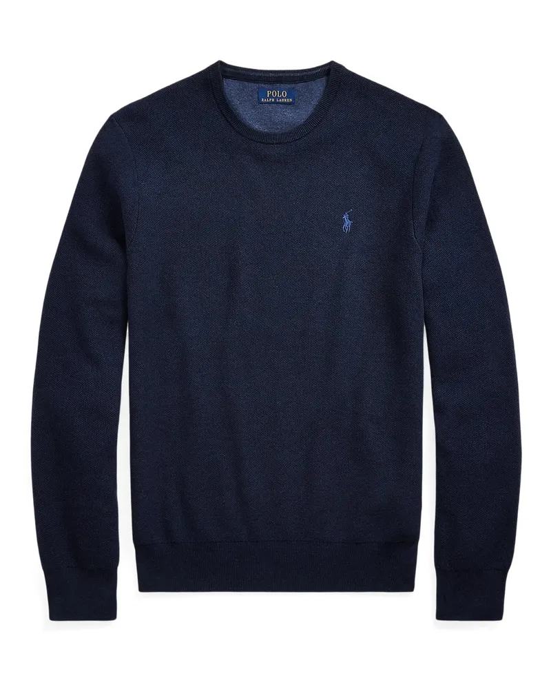 Ralph Lauren Leichter Rundhalspullover in Perlstrick mit Poloreiter-Stickerei in Marine