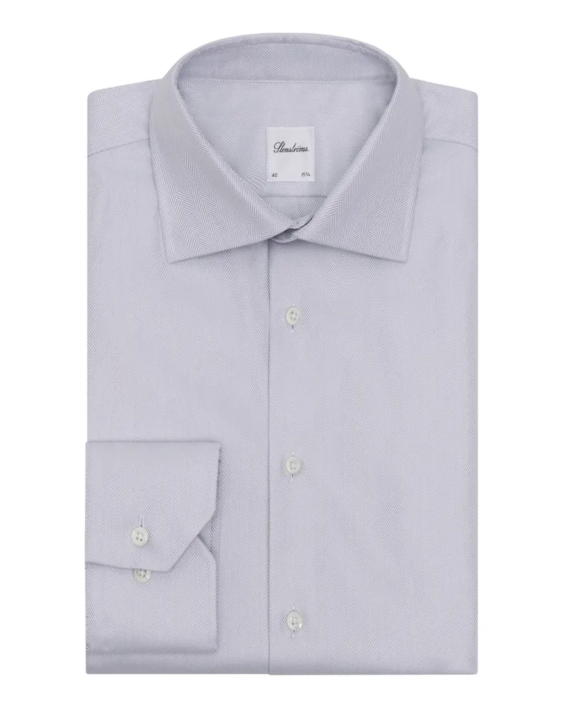 Stenströms Hemd aus Twofold Super Cotton mit Fischgrät-Muster, Slimline in Grau