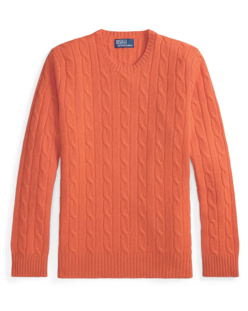Ralph Lauren Zopfstrick-Pullover aus Kaschmir mit O-Neck in Orange