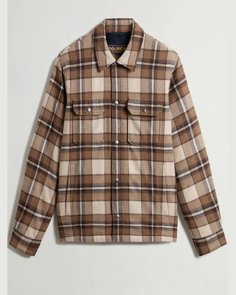 Woolrich Woll-Overshirt mit Daunenwattierung und Check-Muster in Cognac