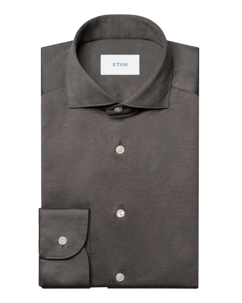 Eton Softes Filo di Scozia-Strickhemd mit Haifischkragen, Slim in Dunkelbraun