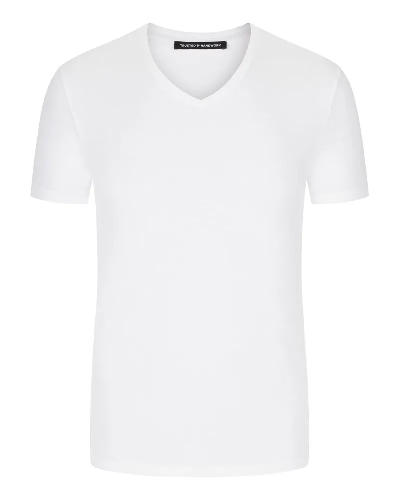 Trusted Handwork Leichtes T-Shirt aus Pima-Baumwolle mit V-Ausschnitt in Weiß
