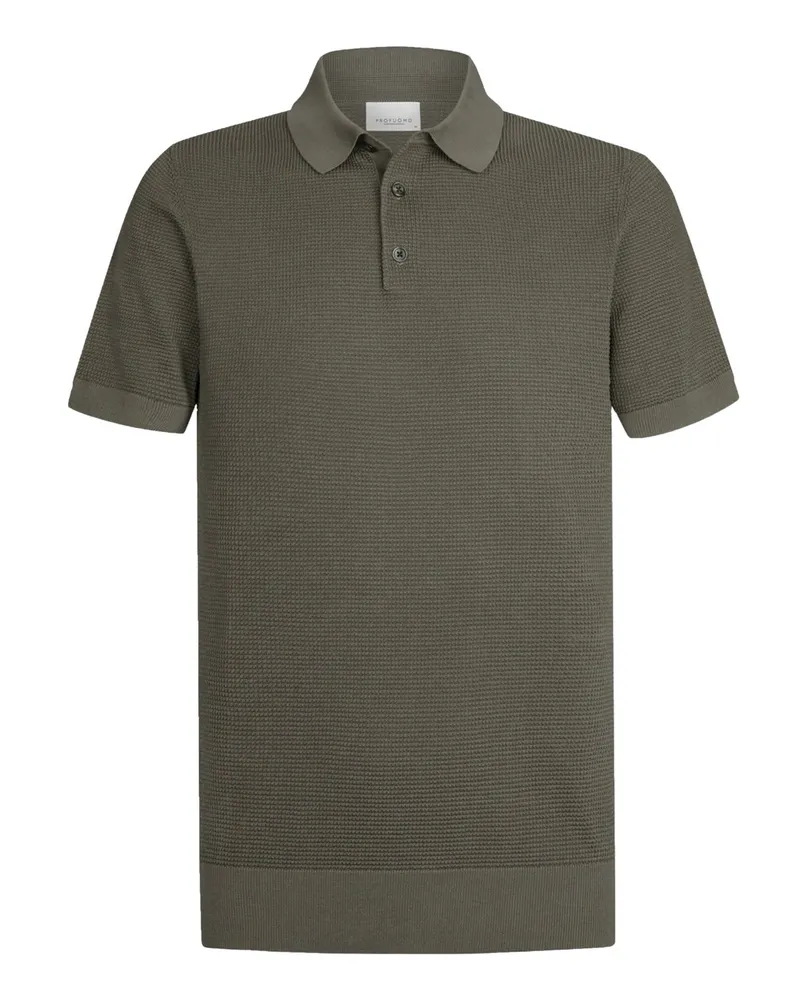 Profuomo Unifarbenes Strick-Poloshirt in Reiskornstruktur in Oliv