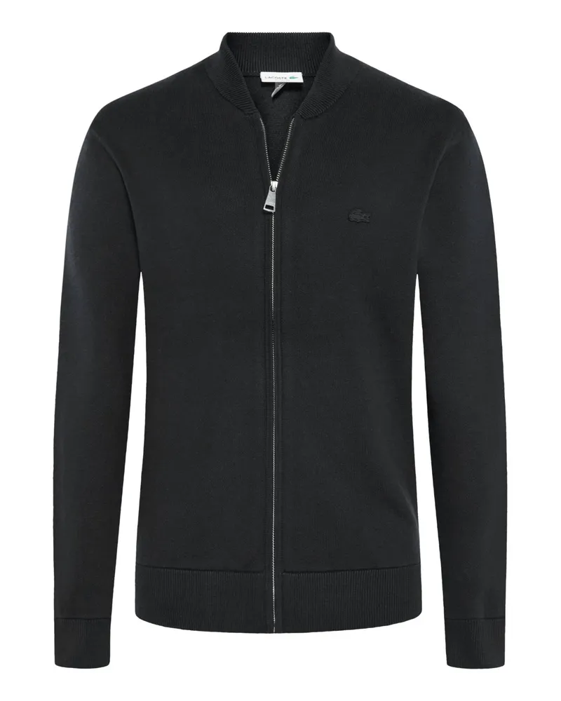 Lacoste Leichte Strickjacke mit Zip und Krokodil-Aufnäher in Schwarz