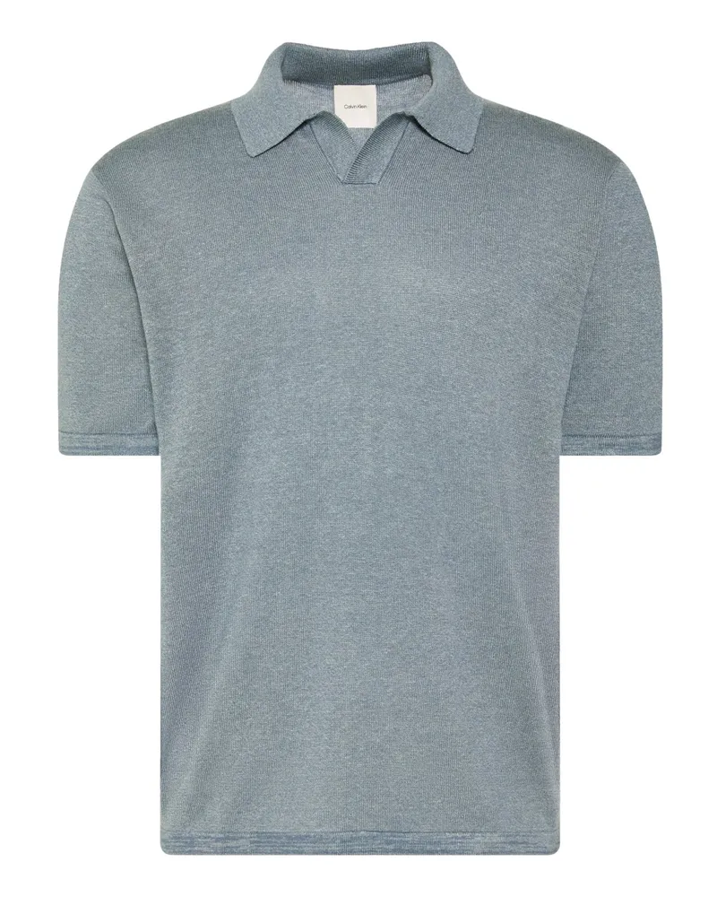 Calvin Klein Strick-Poloshirt aus einem Leinen-Mix in Grau