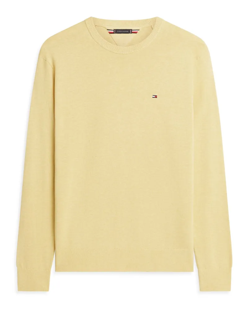 Tommy Hilfiger Leichter Pullover aus Baumwolle mit kleinem Flag-Aufnäher in Gelb